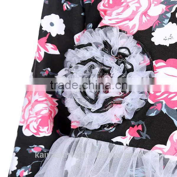 2016 Cotton Floral Print Chiffon Dress and Frill Pant Wholesale Children Clothes photo-5