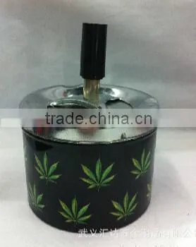 ASHTRAY METAL WEED MARIJUANA LEAF GIFT NEW SMOKE CIGARETTE PUSH DOWN SPINNING