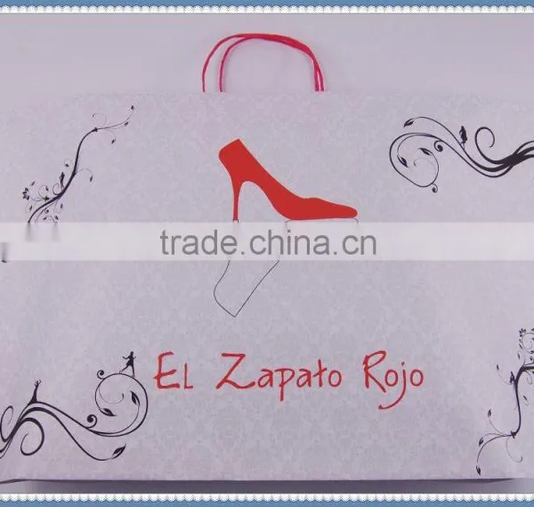 2016 New Style White Kraft Paper Bag With Red Twisted Patch Handle for Shoes