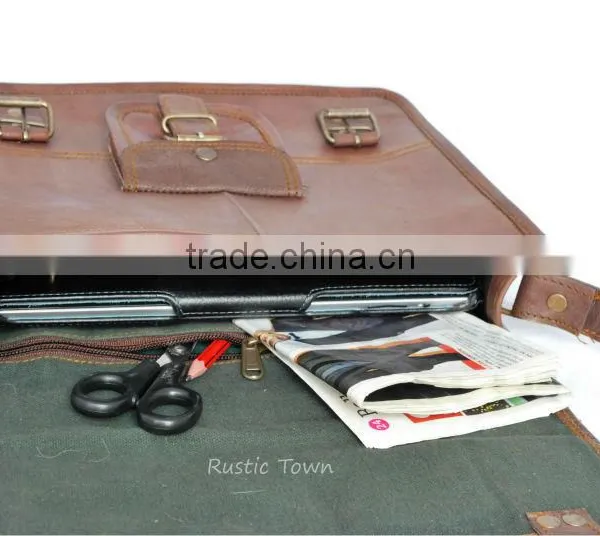 Handmade Vintage Small Leather Shoulder Laptop Bag 11"Satchel Leather Briefcase photo-2