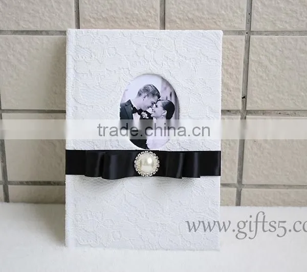 Elegant White Lace Wedding Guest Book Wiht Photo Frame Put Your Own Photo on the Book photo-5