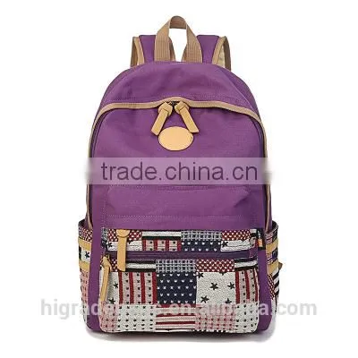 Canvas School Backpack Bag With Leather Trim photo-5