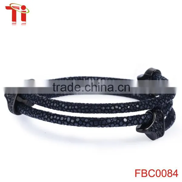2016 3A Black Gemstone Charm Bracelet, Mens Jewelry Three-loop Wholesale Stingray Bracelet photo-3