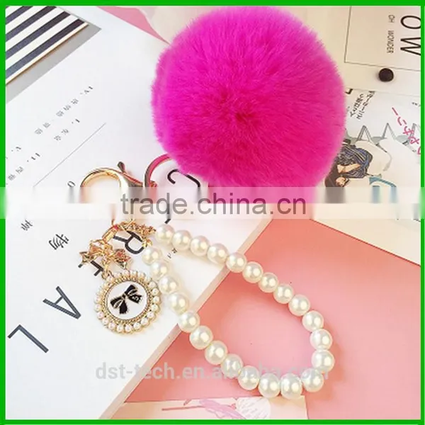 Custom Pom Pom Rabbit Fur Ball Keychain With Pearl photo-5