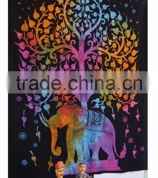 Psychedelic Tree Elephant Tapestry Tie Dye Indian Twin Bed Spread Home Decorative Wall Hanging Beach Throw Blanket China photo-2