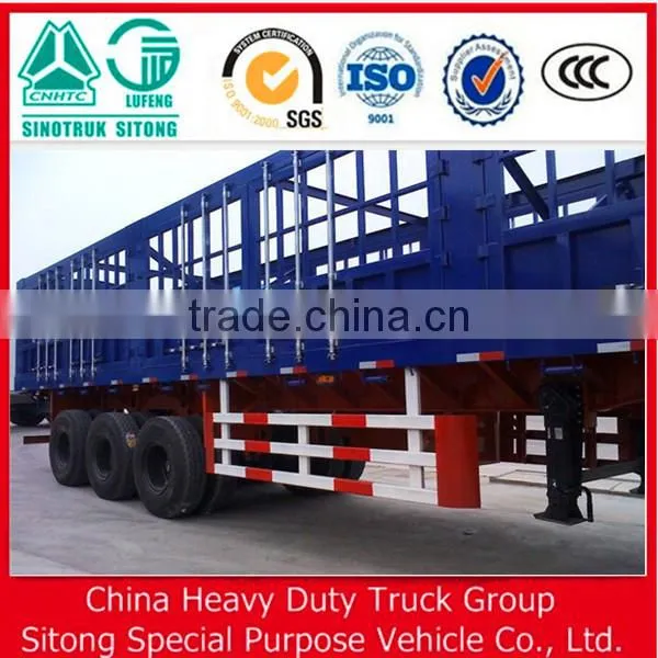 High Quality 3 Axle Mechanical Suspension Double Tires , Wood Floor Fence / Grid / Stake Side Wall Semi Trailer for Sale photo-6