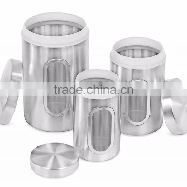 3PCS Kitchen Food Coffee Tea Sugar Flour Stainless Steel Storage Canisters photo-5