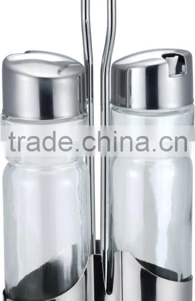 Stainless Steel Condiment Holders Glass Bottle Vinegar Oil Glass Cruet Set photo-5