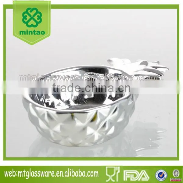 Top Grade Electroplate Silver Color Ceramics Pineapple Salod Bowl photo-2