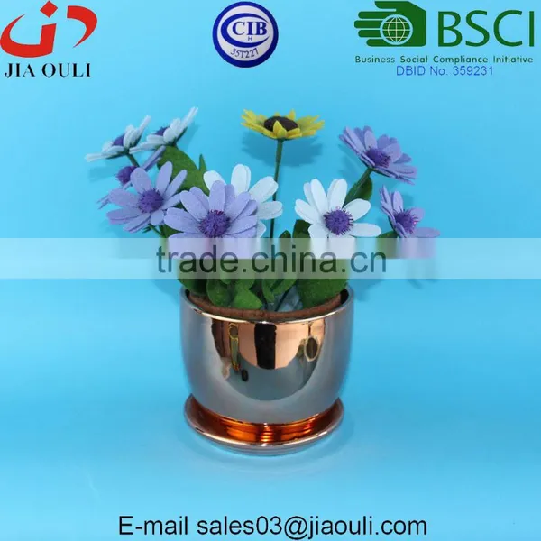 Quality Plating Gold / Copper Ceramic Plant Pots With Saucer photo-6