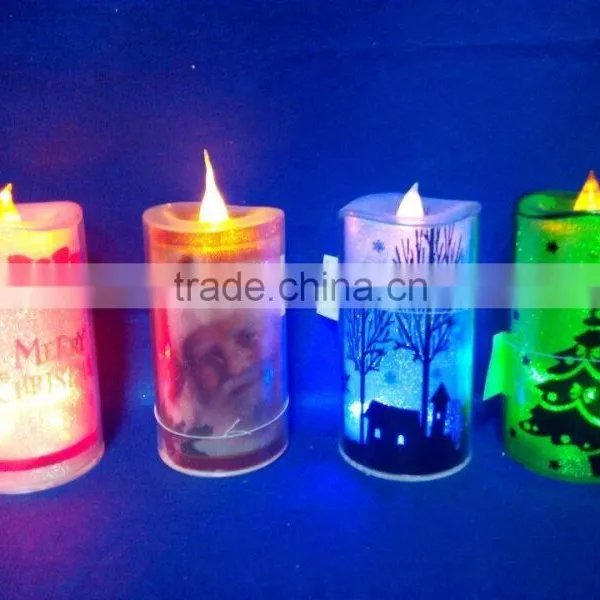 Plastic LED Battery Operated Printing Christmas Candle Decoration photo-4