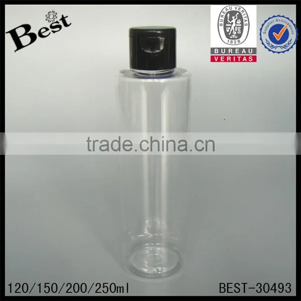 2017 Hot New Producosmetic Packaging Beard Oil Essentialoil Flat Shoulder Cosmetic Toner 250ml Flip Top Cap Clear Plastic Bottle