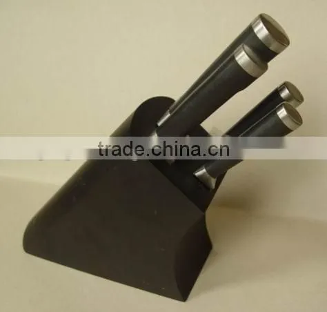Black 5- Slots Solid Wood Knife Block, Stand, Holder, Black Lacquer Coated photo-2