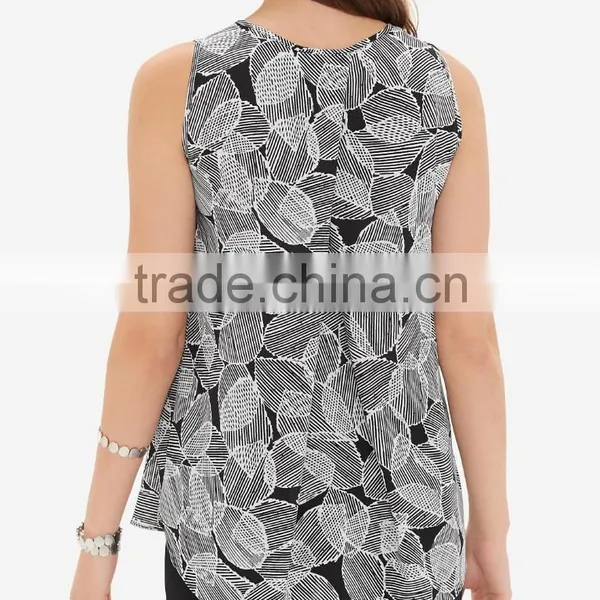 Women's Printed Chiffon Pleated Layered-look Front Tops photo-2