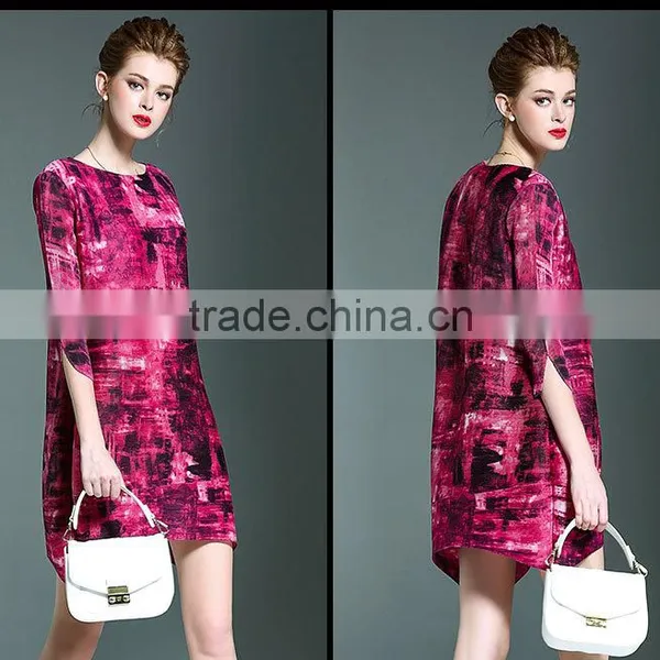Latest European Ladies Digital Printed Gradients Wrinkled Dresses photo-3