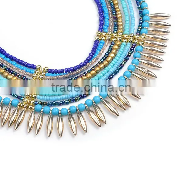 2016 Big Brand Women Multilayer Chain Necklace Jewelry ,blue Color Chain Necklace photo-2
