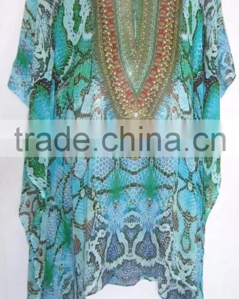 DIGITAL Print Lace up Georgette Crystal Blouse Kaftan CAFTAN Tunic Poncho Top photo-3