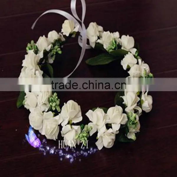 Rose Flower Headband Wedding Double Row Floral Garland Hairband photo-2