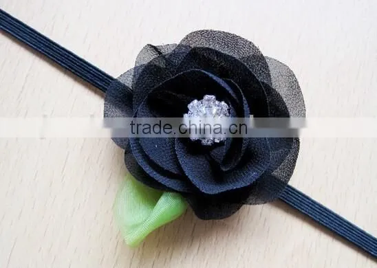 New Born Baby Girl Headband, Small Chiffon Flower Baby Headband photo-5