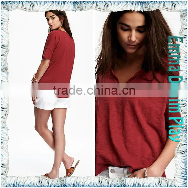 Hot Customized Sketch Sexy Ladies Simple Design Split O Neck Cotton Tee Shirts photo-3