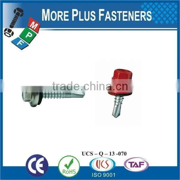 Taiwan #12-14 x 1-1/2" Hex Unslotted Hex Washer Head Epoxy #3 410 Stainless Steel Bonded Sealing Washer Self-Drilling Screw photo-2