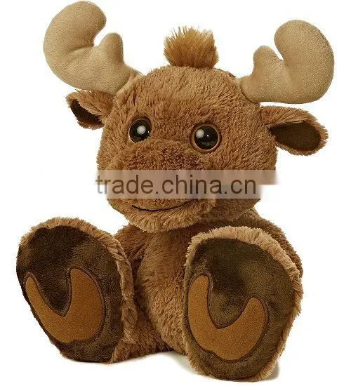 Big Plastic Eyes Plush Brown Moose Animal Toy With Embroidery Paws photo-2