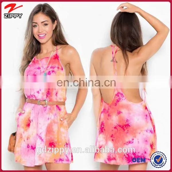China online shopping Hot dress in orange tie dye print dress for women