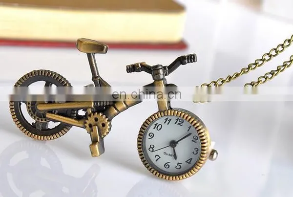 New Retro Mini Bronze Bike Bicycle Design Keychain Quartz Pocketed Fob Watch Pendant Necklace Fashion Sweater Key Chain Gifts photo-5