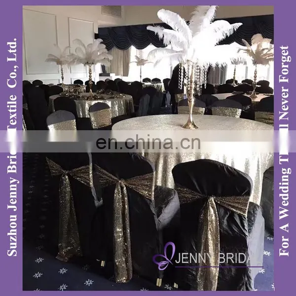 C433C Champagne Gold Spandex Sequin Wedding Decoration Elastic Chair Sash With Buckle photo-3