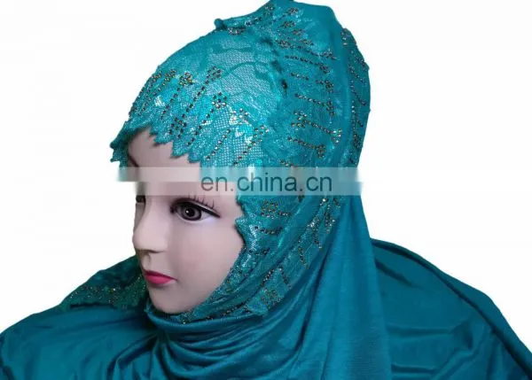 2-Way Style Cyan Color Scarf Hijab Design 2017 / Latest Outwear Embroidery Stoles 2017 / Women Headscarf (scarves Scarf Stoles) photo-6