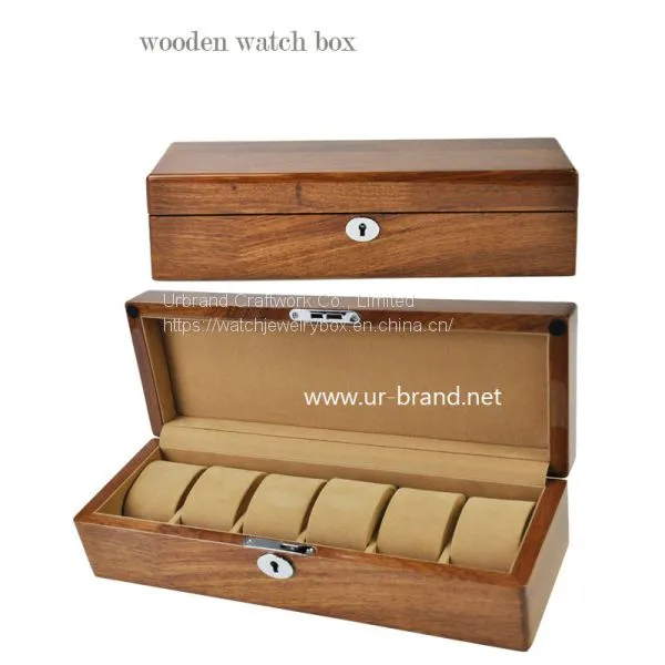 6 Slot Wooden Watch Box PU Leather Display Case Organizer Glass Jewelry Storage Box photo-4