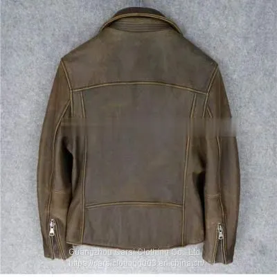 HOT SALE WASHED MEN'S GENUINE COWHIDE LEATHER JACKET 2021AW NEW FASHION photo-2