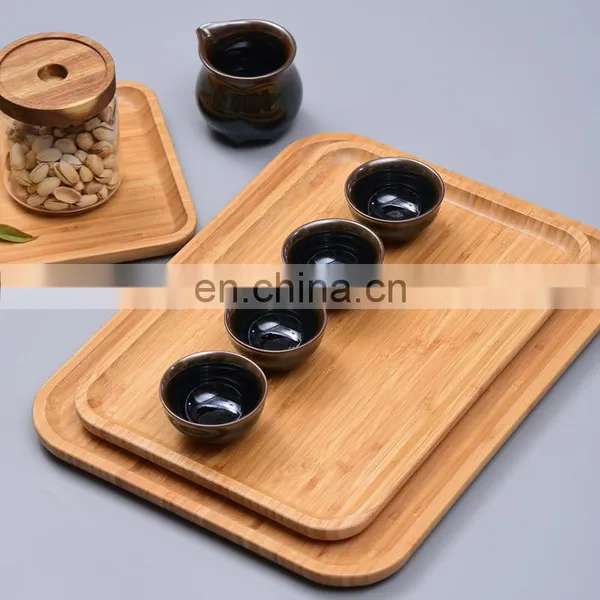 Natural Ecofriendly Round Wooden Platter Snack Food Bamboo Serving Tray photo-2