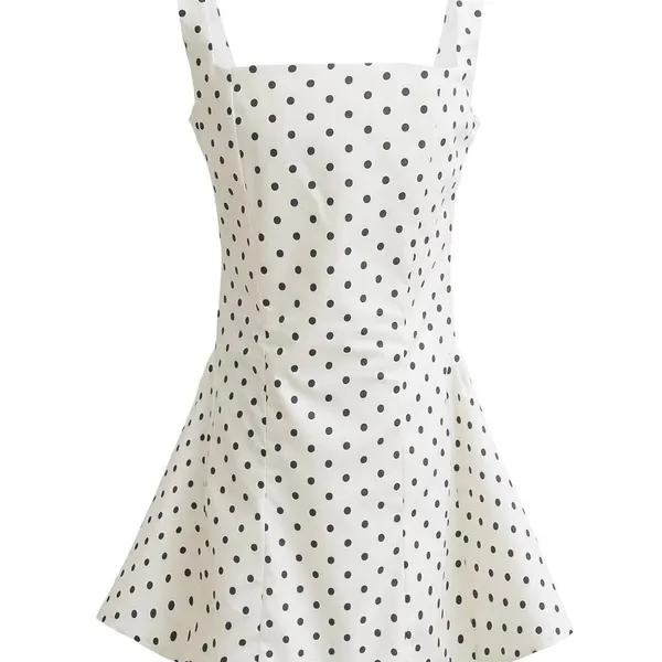 2025 Summer New High-waisted Slim Temperament Bubble Hot Girl Suspender Polka Dot Print Dress Short Skirt