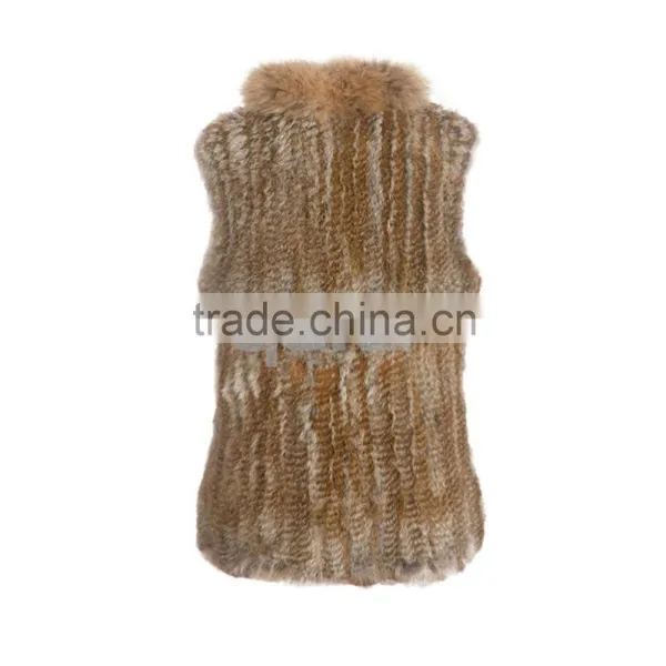 QD30434 Cheap China Bulk Wholesale Clothing Knitted Rabbit Fur Vest With Raccoon Fur Collar Clothes Women photo-5