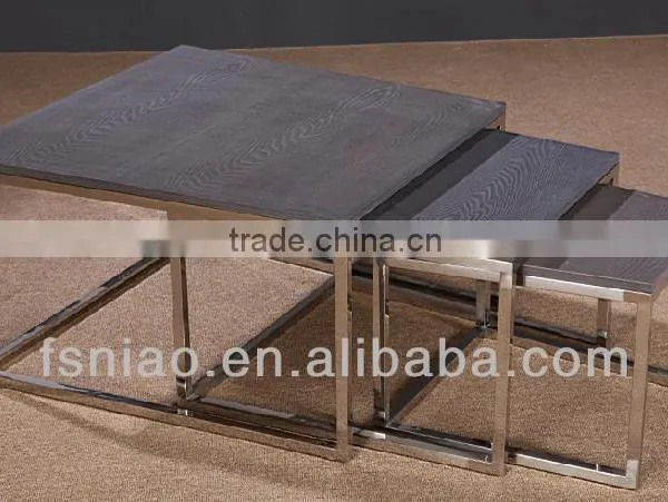 SK1301S -ABC Metal Base Rustic Wood Nesting Table