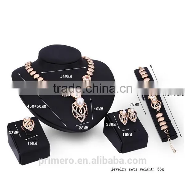Fashion Natural Pearl Rhinestone Necklace Earrings Bracelet Ring Wedding Party Jewelry Sets photo-3