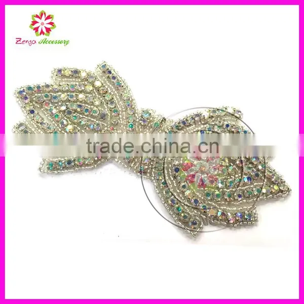 Fashion Embellishment Beaded Applique, Wholesale Bridal Rhinestone Appliques Design for Wedding Dresses photo-5