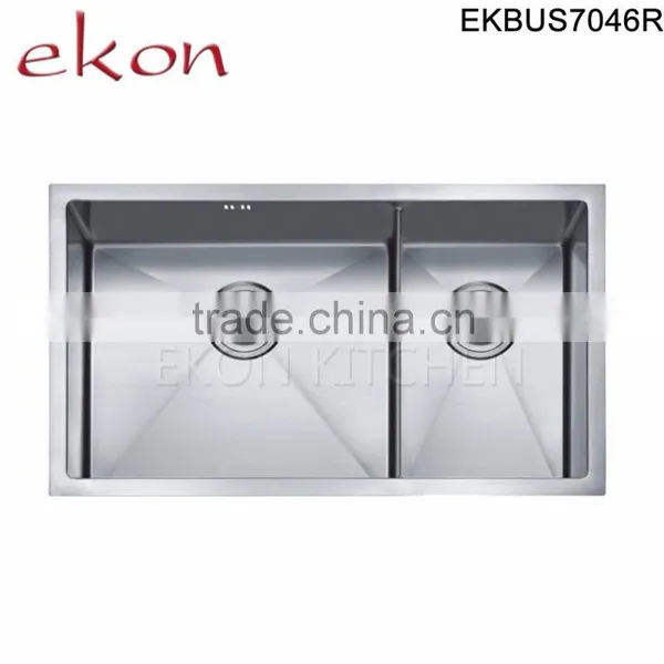 Double Bowl Stainless Steel Handmade Undermount Kitchen Sink With Drainer