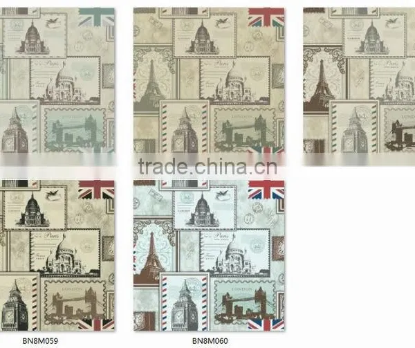 Stock Printing Vinyl Wallpaper, English Architectural Wall Paper for Children , Strippable Wall Paper Sample photo-3