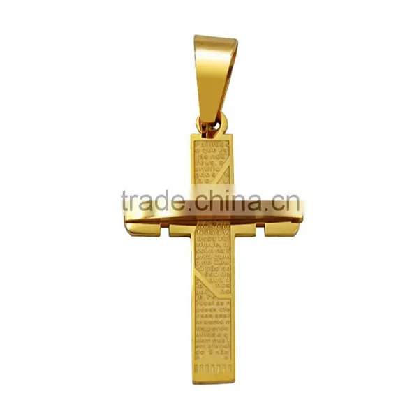 Hot Sale Gold Plated Jewelry Stainless Steel Scriptures Cross Necklace Pendant photo-4