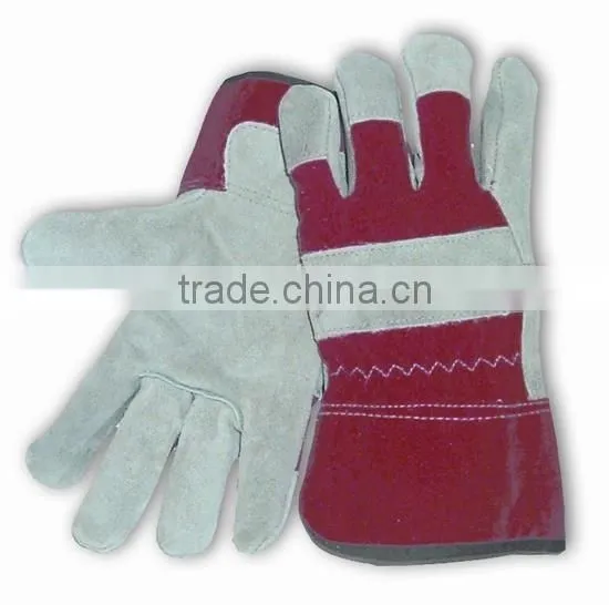 Double Palm Grey Cowhide Split Leather Working Gloves photo-3