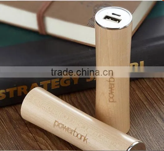 Wooden Material Cylindrical Shape 2600mAh Mobile Powerbank Charger With Laser Engraving Logo as Premium Promotion Gift photo-3