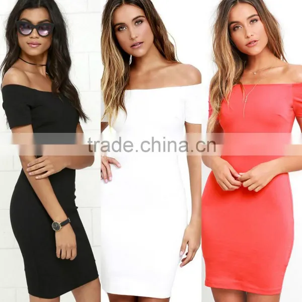 2016 New Fashion Dress Women Off-the-shoulder Bodycon Dress With Short Sleeves photo-6