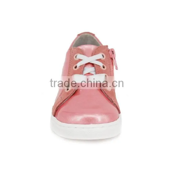 High Quality Custom Logo Fashion Lace-up Pink Leather Girls Sneakers photo-3