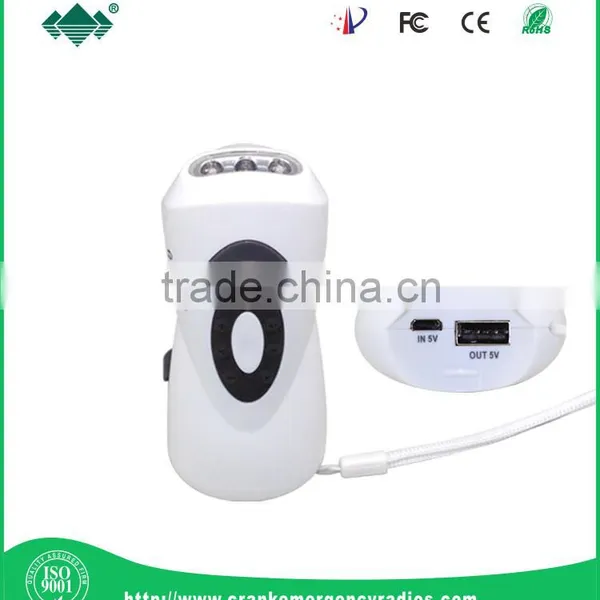 USB Input / Output Phone Charging LED Flashlight Radio Hand Crank