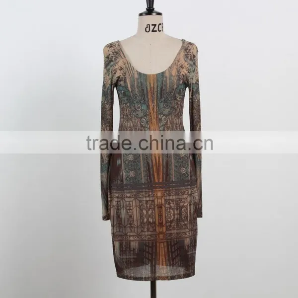 Latest Dress 2016 Spring Autumn Long Sleeve Dress for Mature Woman Sexy Net Back Dress OEM/ODM Supply photo-2
