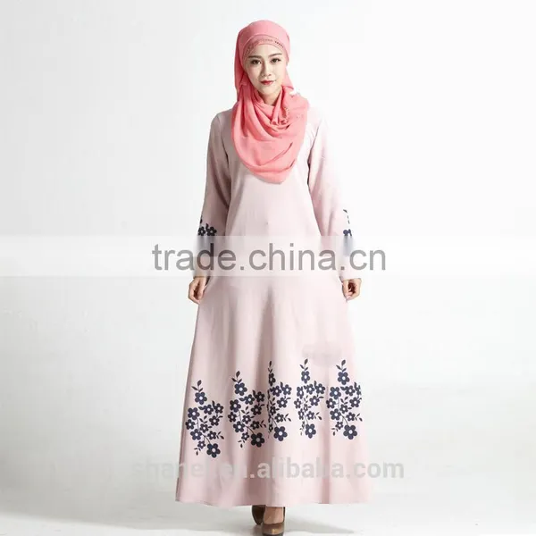 Southeast Asia Malaysia Muslim Women Abaya Kaftan Floral Printed Long Dress photo-2