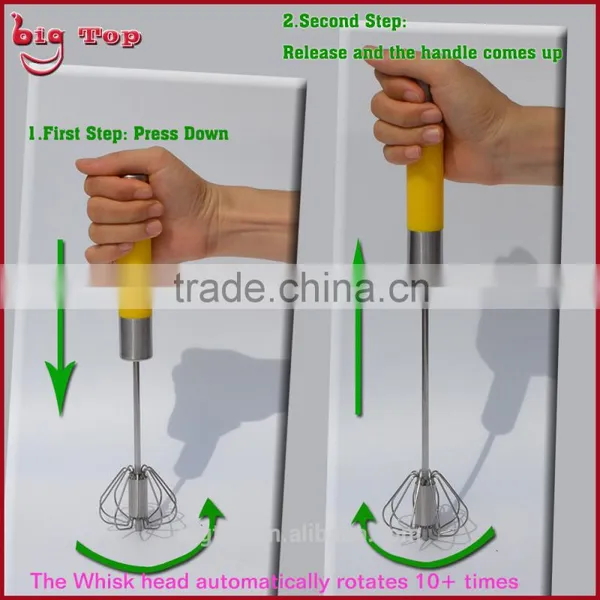 BT0151 12" Rotating Whisk With PP Handle 12" Revolve Egg Better With 430 Stainless Steel Function Part 12" Rotary Egg Whisk photo-2