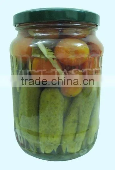 Pickled Mixed Cucumber and Tomato in Jars